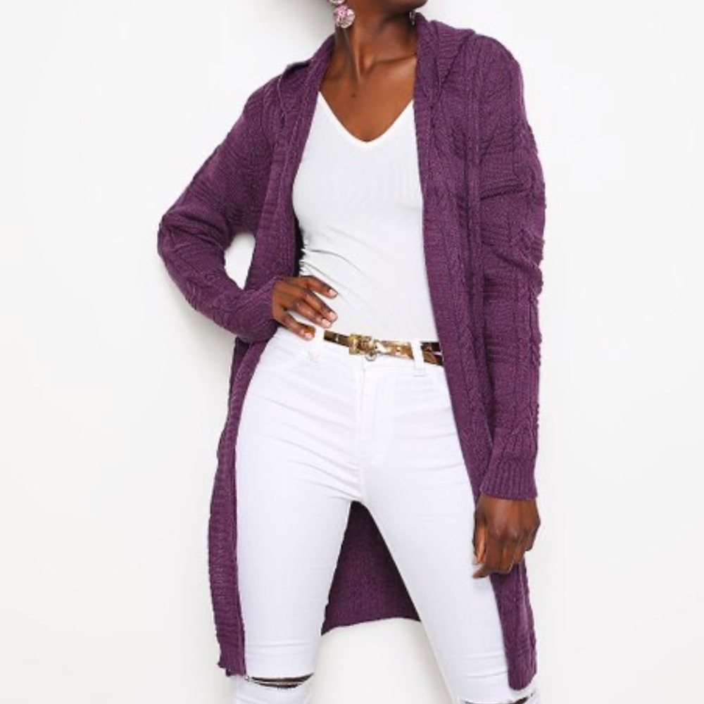 Cupio Purple Variegated Marled Knit Long Open Cardigan Medium